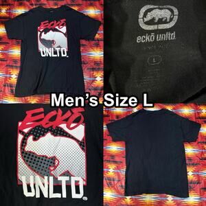 Y2K Ecko Unltd Black T-Shirt Rhino Graphic Logo Grunge Short Sleeve Men’s Large